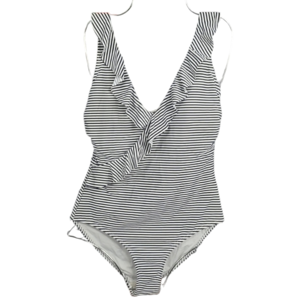 Nip Tuck Swim Women’s Navy & White Striped Ruffle V-Neck One Piece - Size 6 - Picture 2 of 9